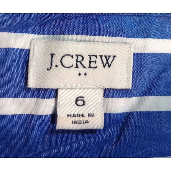 J Crew Shirt Ladies 6 Blue White Striped‎ Poplin Funnel Neck - Picture 6 of 7